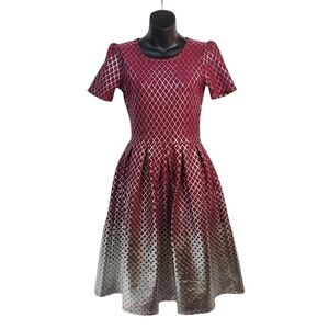 LuLaRoe Maroon Metallic Silver Short Sleeve Flare  Amelia Dress Size S NWT
